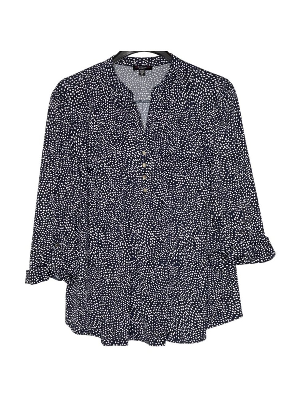 Cocomo Dotted Speckle Pintuck Stretch Popover Top Sz 2X Navy Blue White